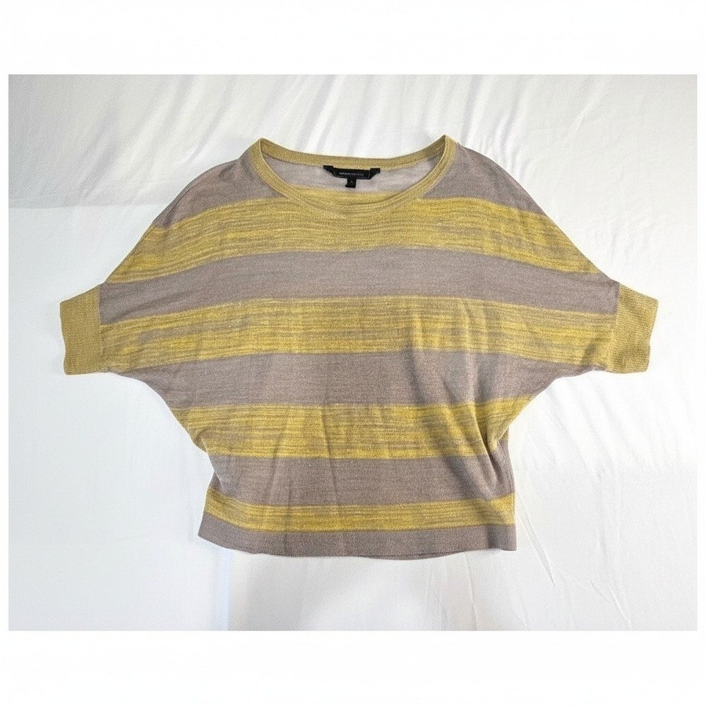 BCBGMAXAZRIA Womens XS Striped Dolman Sleeve Linen Blend Knit Grey & YellowTop